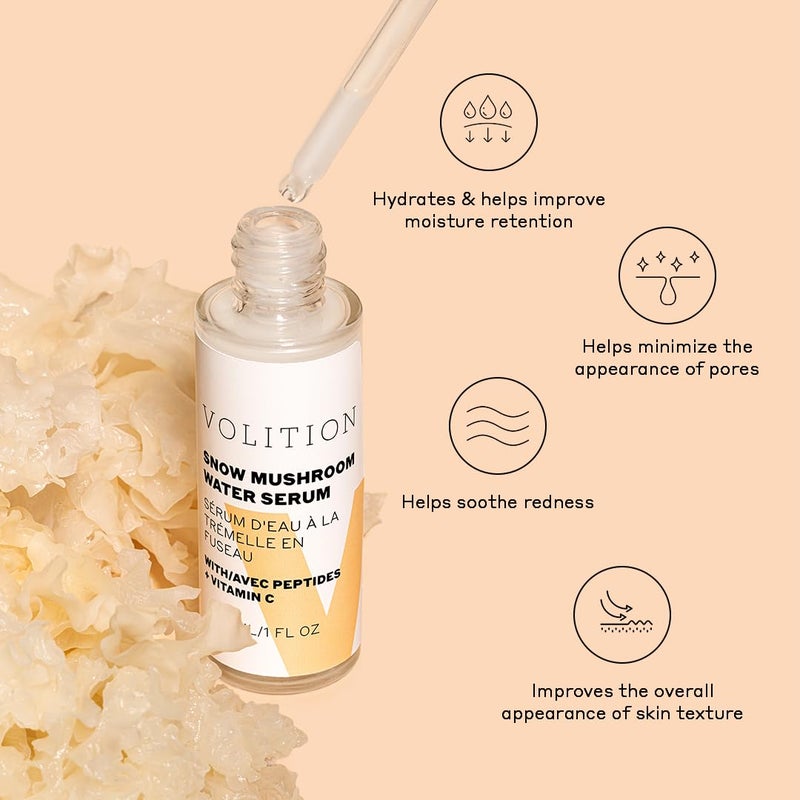 Volition Beauty Snow Mushroom Water Serum with Peptides + Vitamin C | Floods Skin with Moisture & Hydration | Visibly Minimizes Lines, Wrinkles & Pores | Soothes Redness & Improves Skin Texture - Image 3